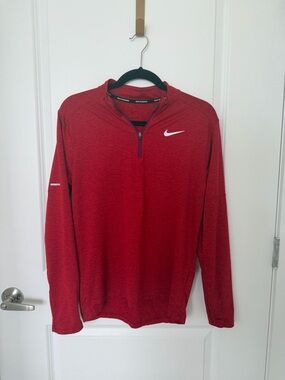 Men's Size M Nike Running Red & Black Marled 1/4 Zip Pullover